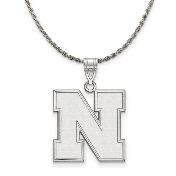 Sterling Silver U of Nebraska Large Initial N Necklace - 22...